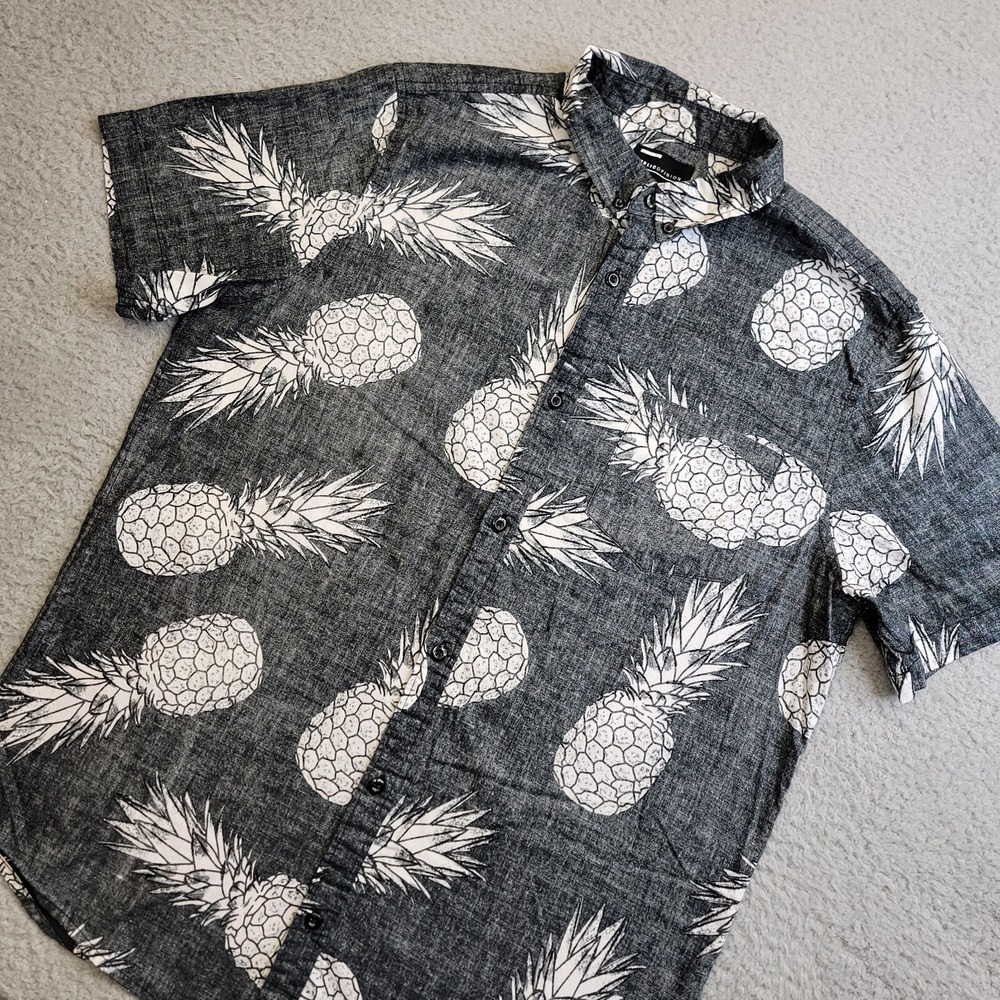 Public Opinion Shirt Mens Large Black White Pineapple‎ Hawaiian Vacation Summer